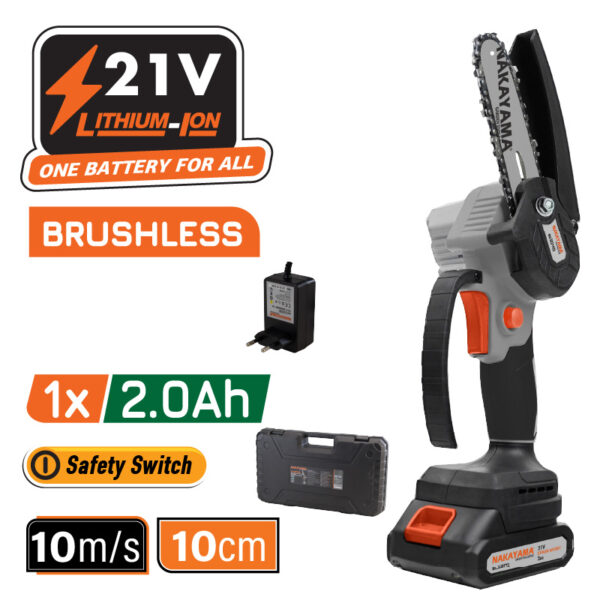 NAKAYAMA EC1040 Κλαδευτικό Αλυσοπρίονο Μπαταρίας 21V Brushless,Λάμα 10cm,825gr,1x2Ah Li-Ion,Βαλίτσα