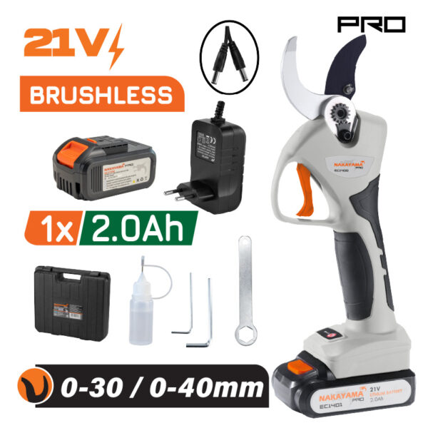 NAKAYAMA Pro EC1400 Ψαλίδι Κλάδου Μπαταρίας 21V, Brushless, Διπλή Κοπή 0-30mm/0-40mm, 970gr